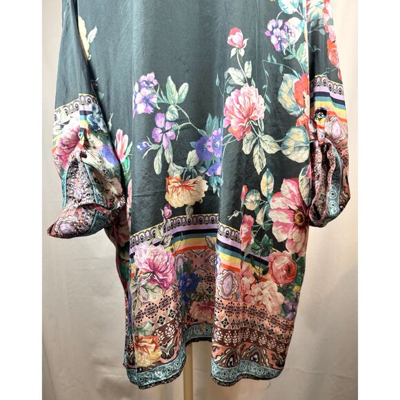Johnny Was SILK Floral Bethia Mixed-Print Button Long-Sleeve PLUS Kimono Top - Picture 9 of 12